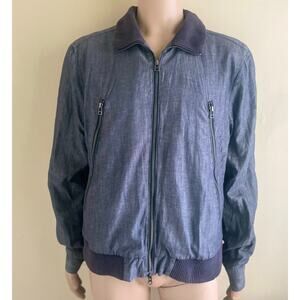 Gap 1969 Denim Bomber Jacket L Blue Zip Front Casual Streetwear Layer Fall